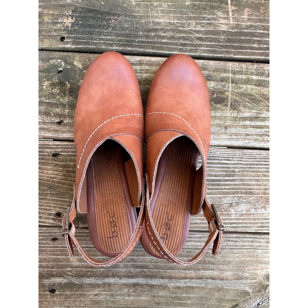 b.o.c. Born Concept Tan Slingback Platform Clogs Block Heel Shoes - Picture 3 of 8